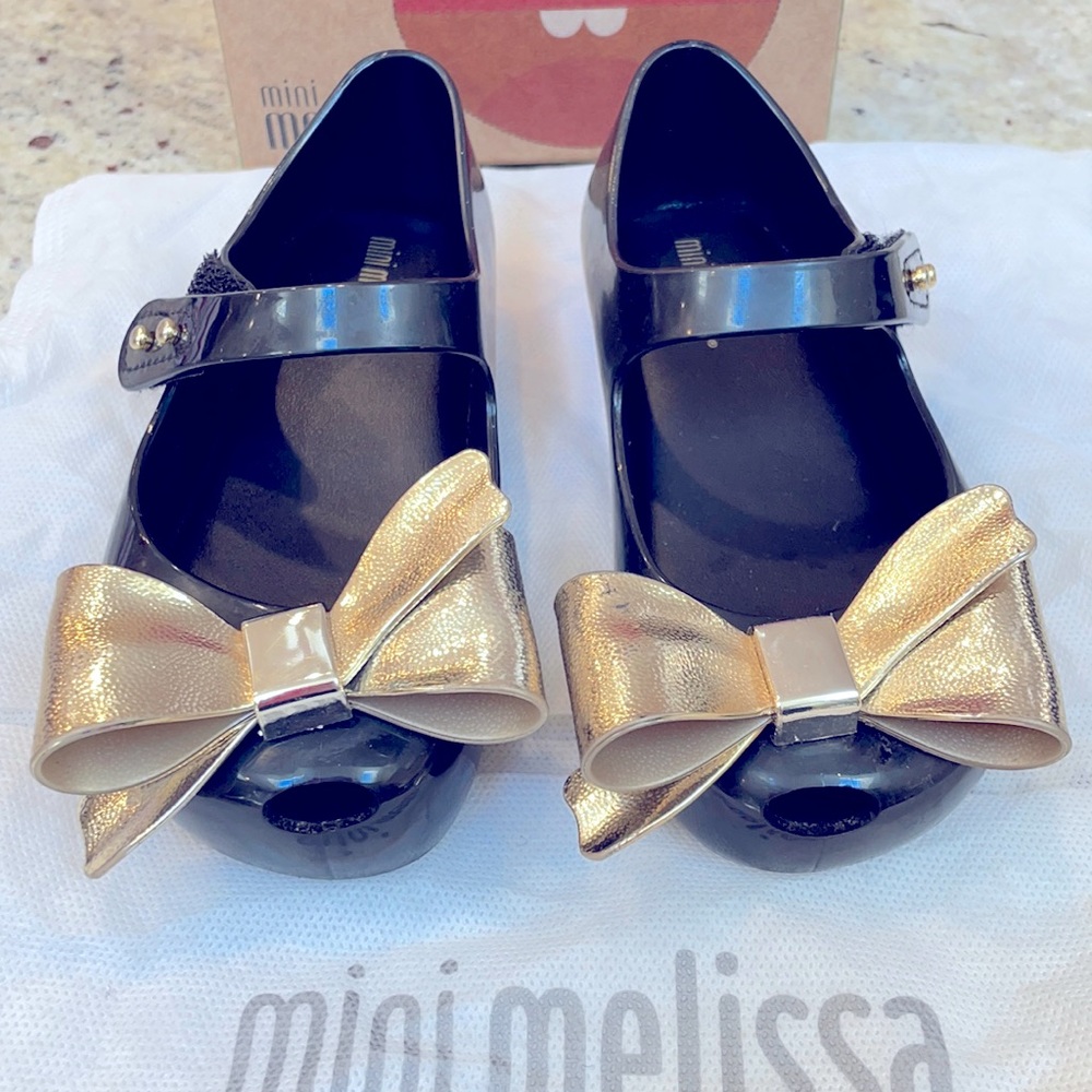 Mini Melissa Ultragirl Celebration BB Black & Gold Maryjane Girls Shoes Size 9